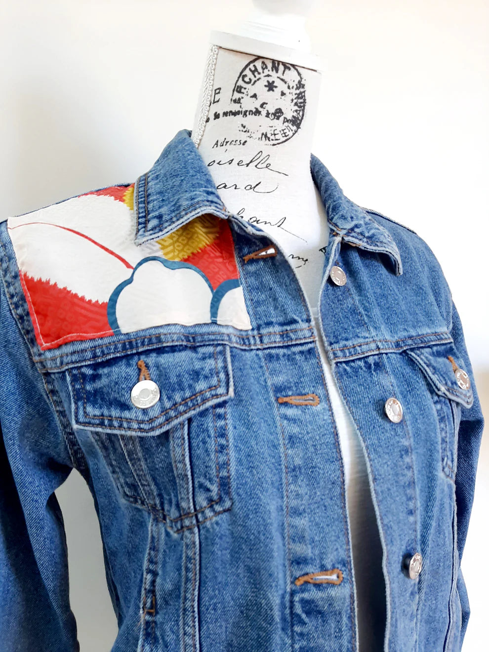 Nana Sakaguchi - Upcycled Denim Jacket with vintage kimono fabric