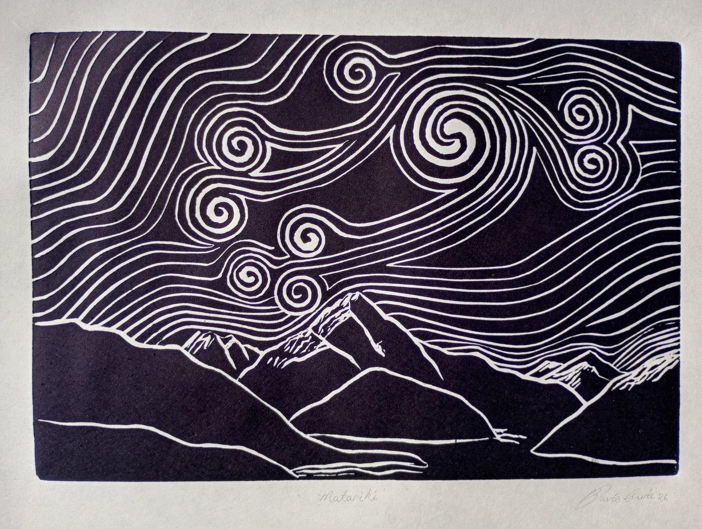 Rebecca Davies-Cowie - Matariki Linocut