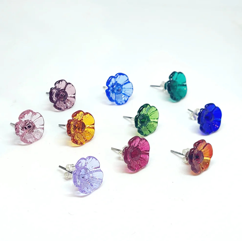 Selma Rainey - Art Glass Floral Studs - Five Petal Earrings