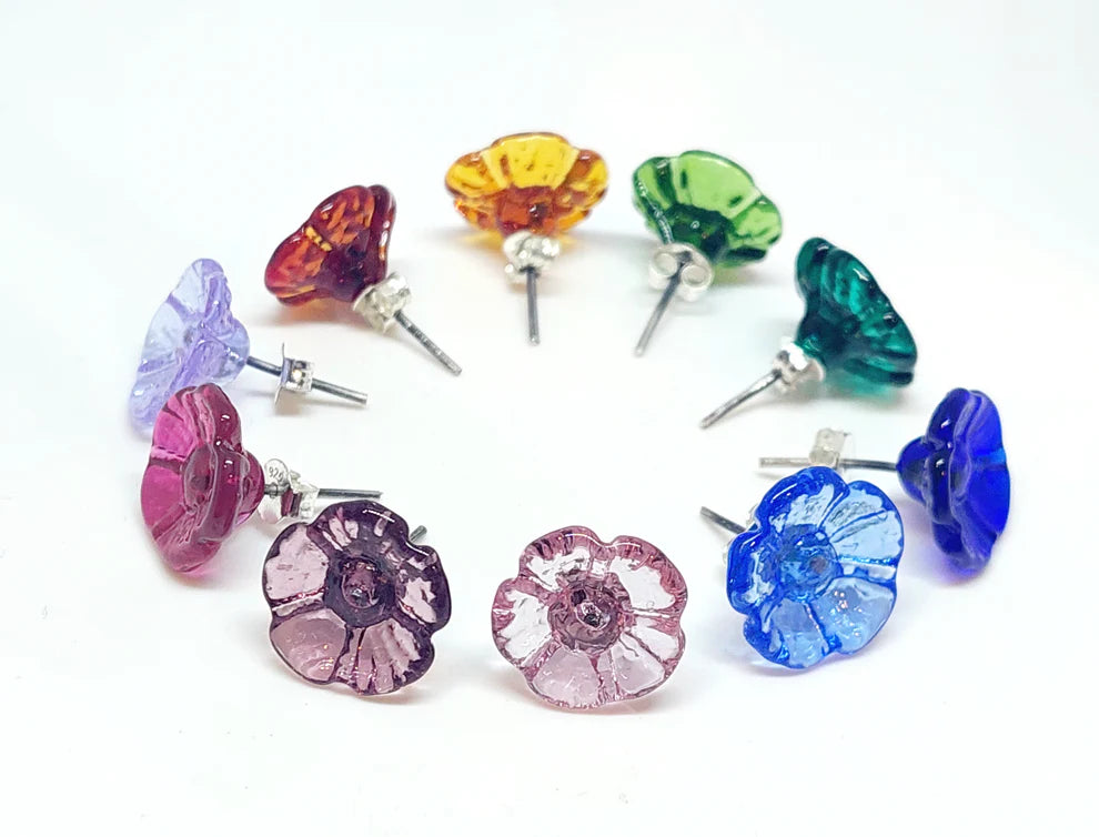 Selma Rainey - Art Glass Floral Studs - Five Petal Earrings