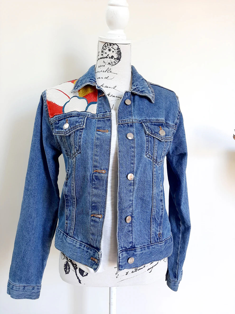 Nana Sakaguchi - Upcycled Denim Jacket with vintage kimono fabric