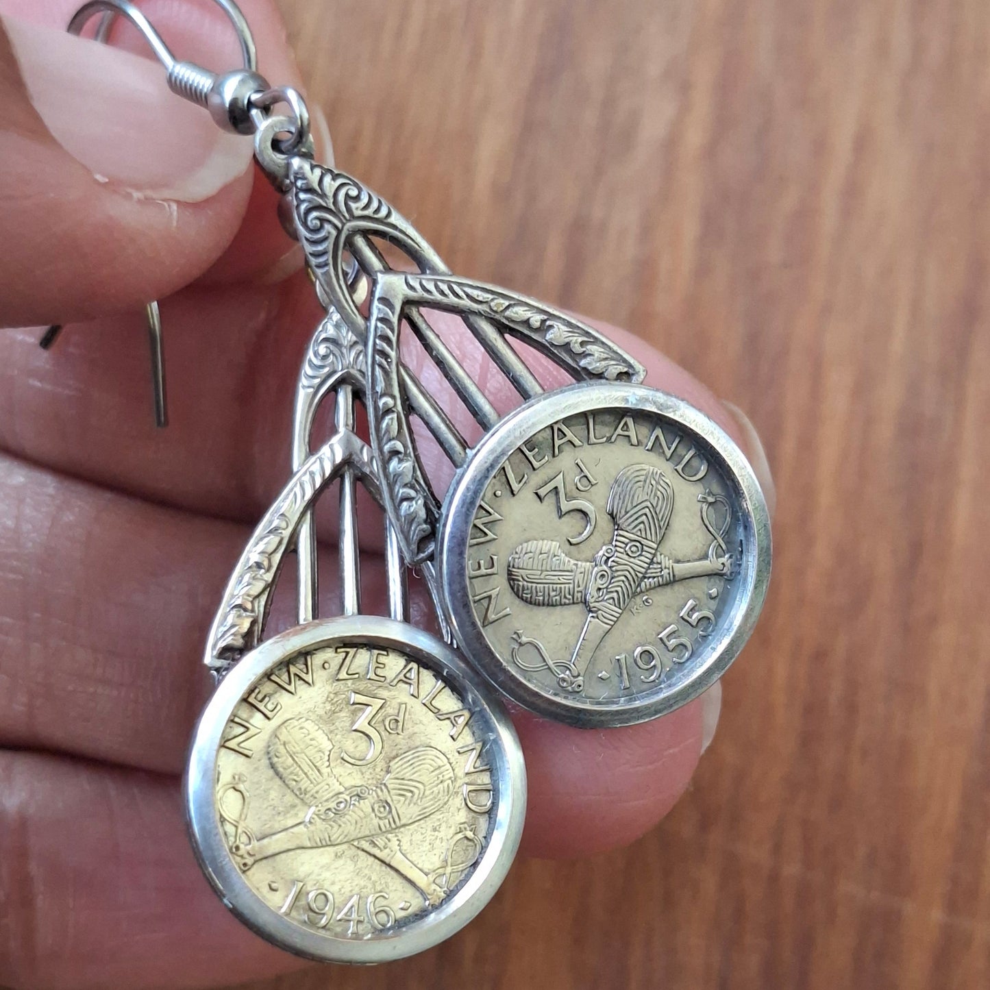 Sean Rainey - Re-minted ornate threepence earrings